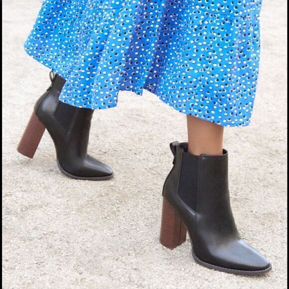 NIB JUSTFAB Maurra Black Onyx Bootie Chunky Slip On Boot - Picture 1 of 9